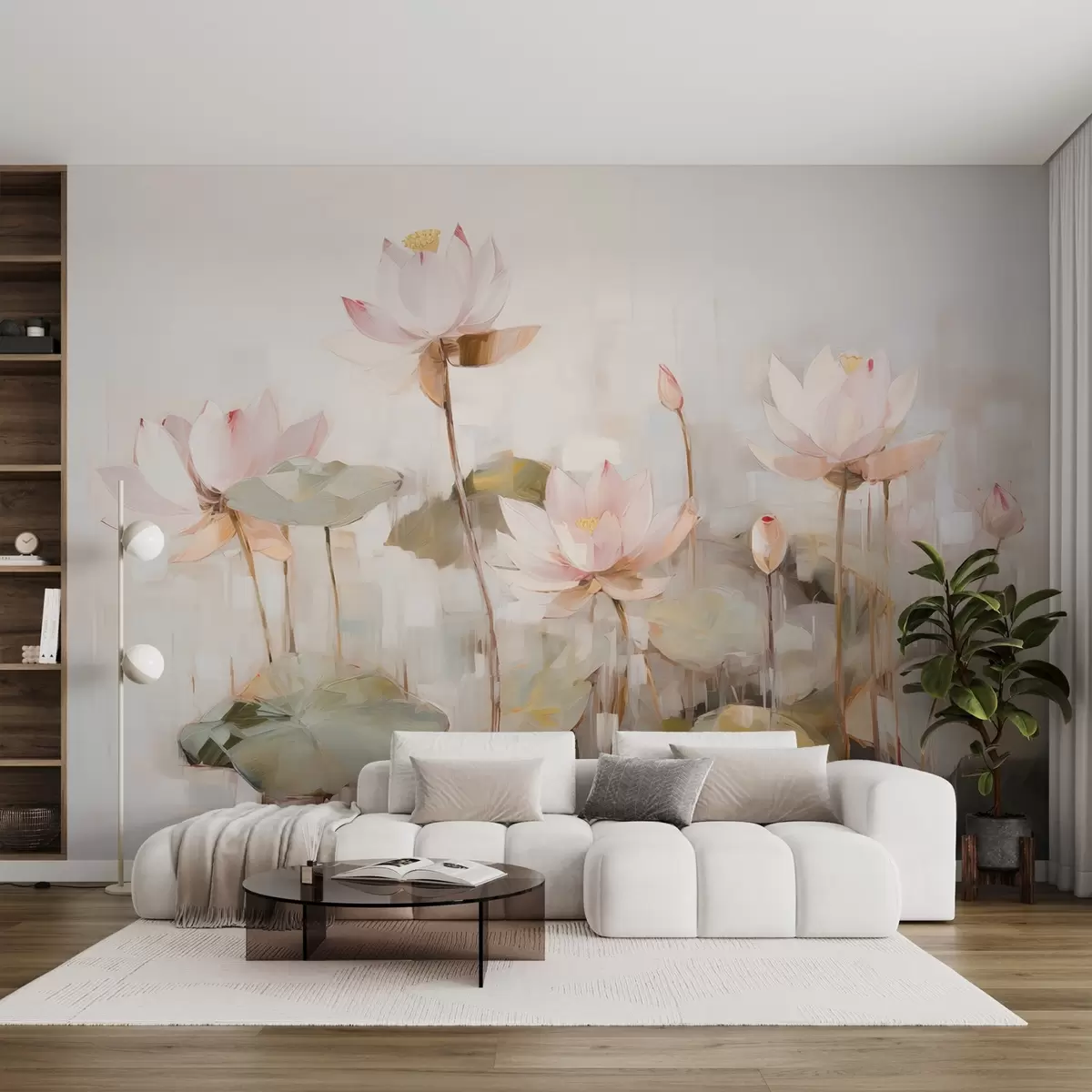 Fotobehang Delicate lotusbloemen geschilderd met acryl w09067