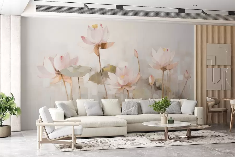 Fotobehang Delicate lotusbloemen geschilderd met acryl w09067