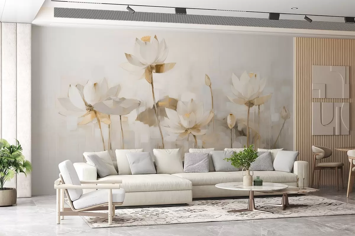 Fotobehang Delicate lotusbloemen geschilderd met acryl w09067v2