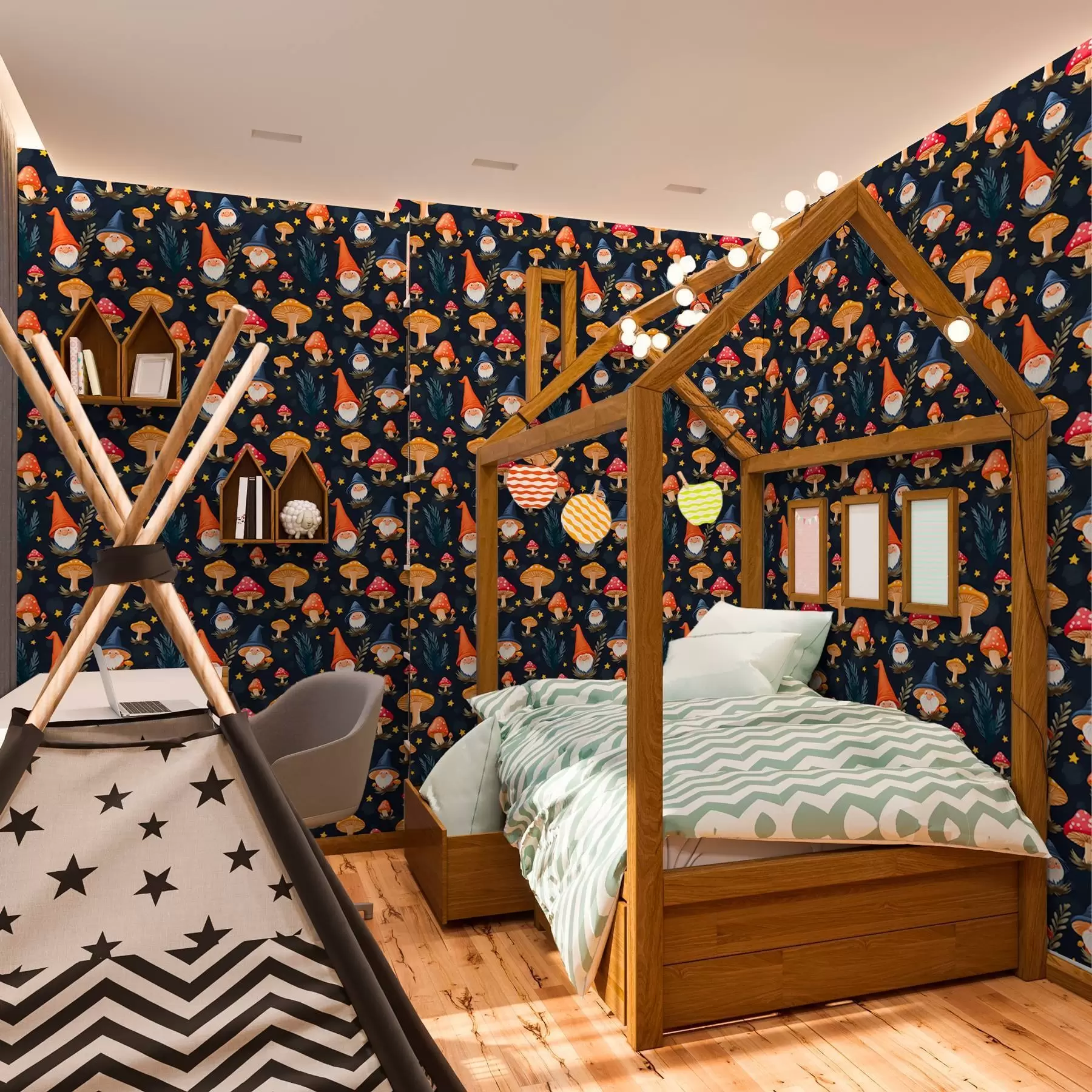 Papier peint photo Gnomes de fées et nuit étoilée a00077