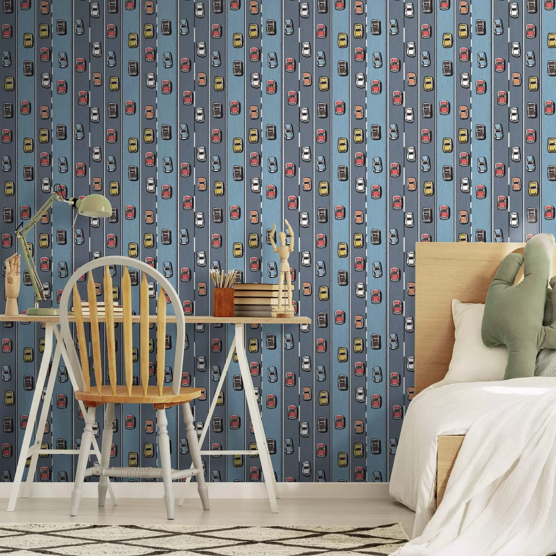 Papier peint photo Voiture rétro sur la route dans le style des années 60 a00118v1