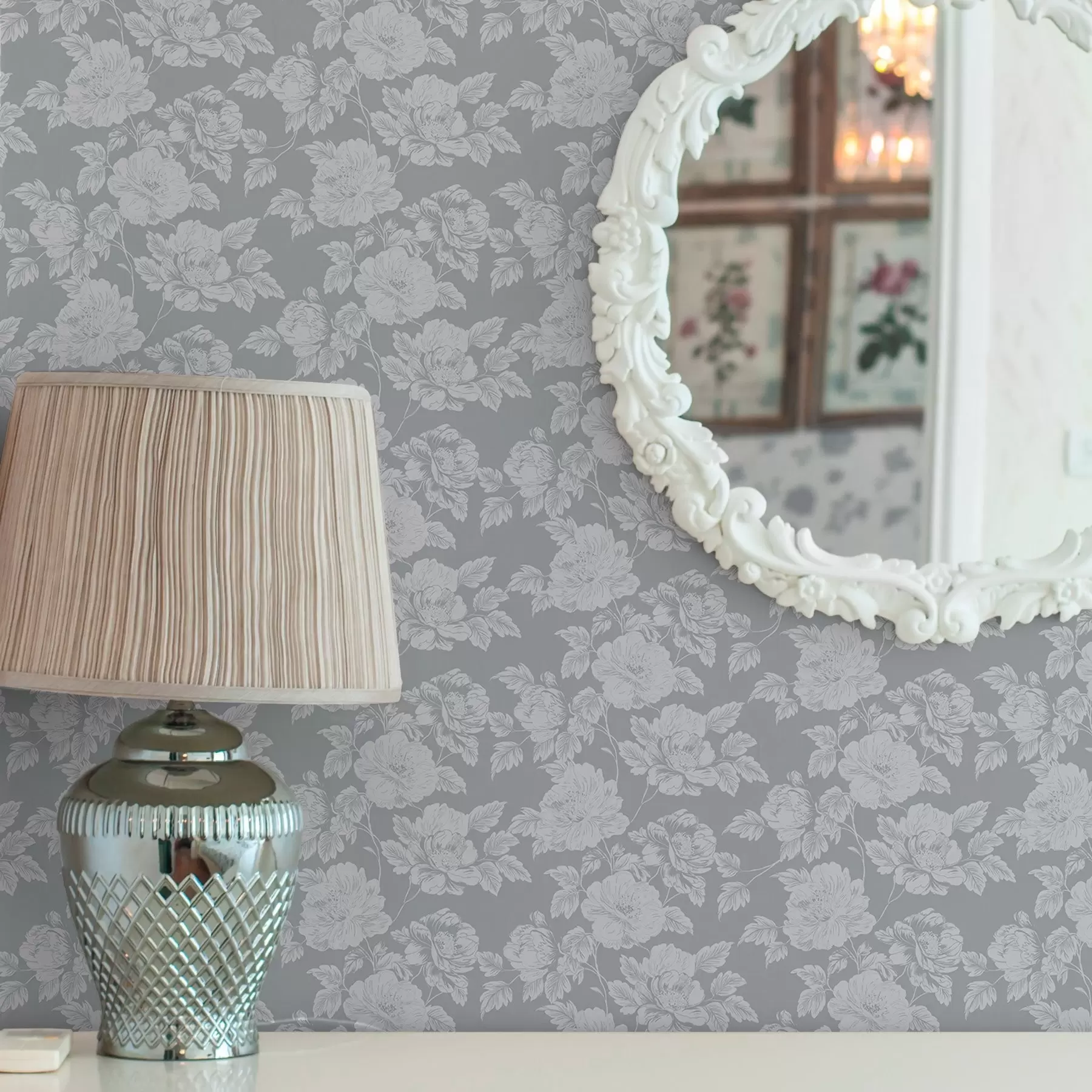 Fotobehang Lichte bloemen op grijze achtergrond a00129v1