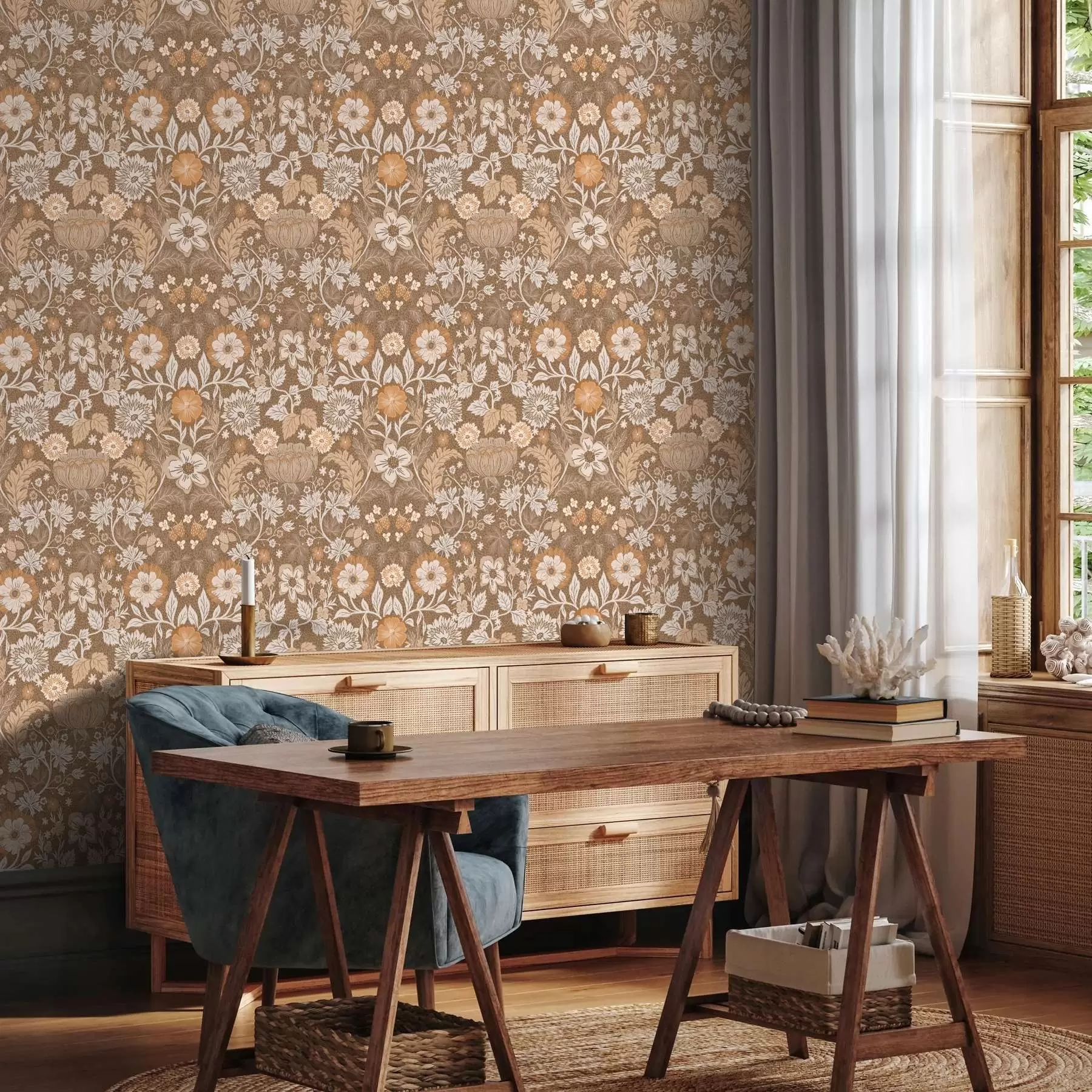 Fotobehang Terracotta bloemencompositie met ornament a00145v1