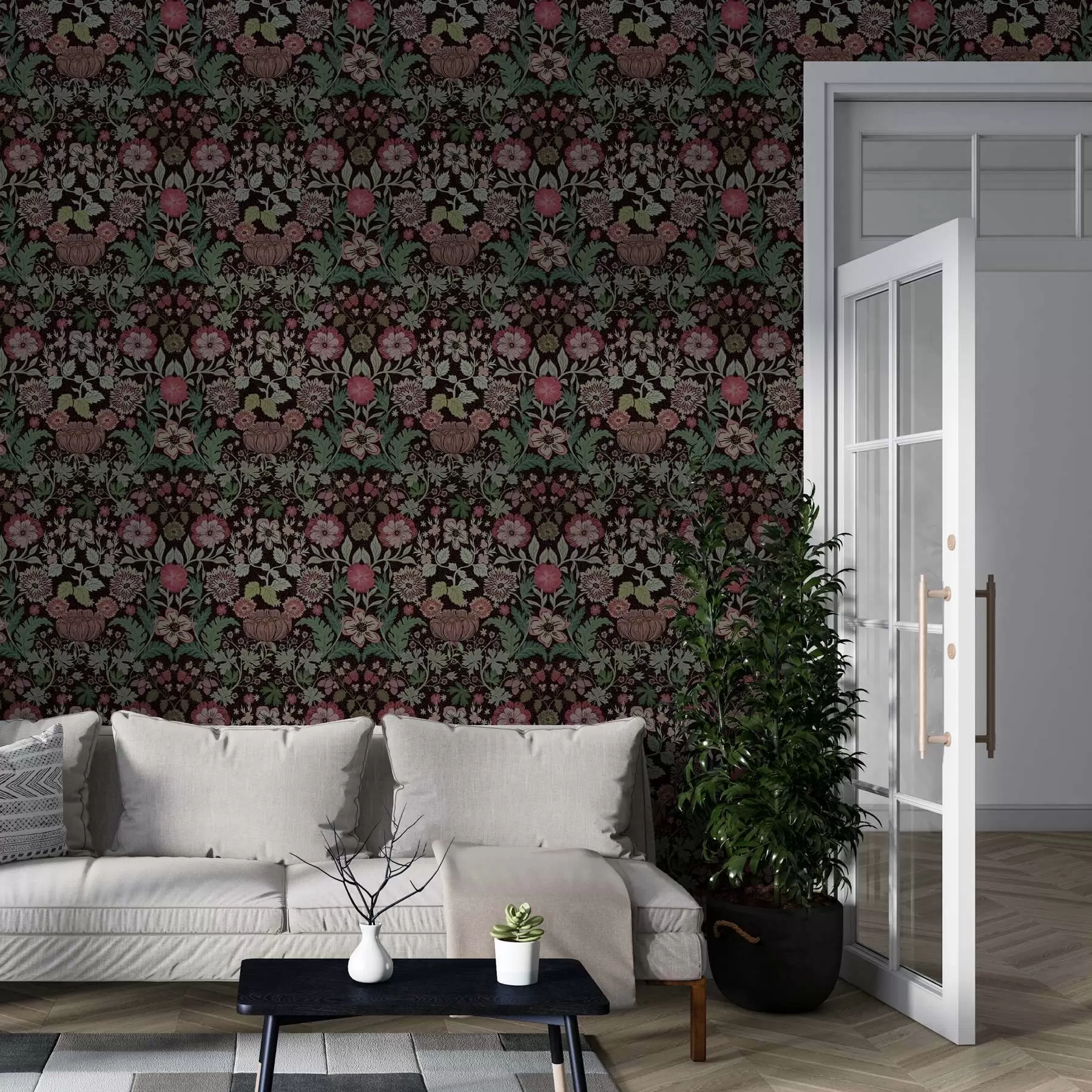 Fotobehang Contrasterende print met bloemmotieven a00145v4