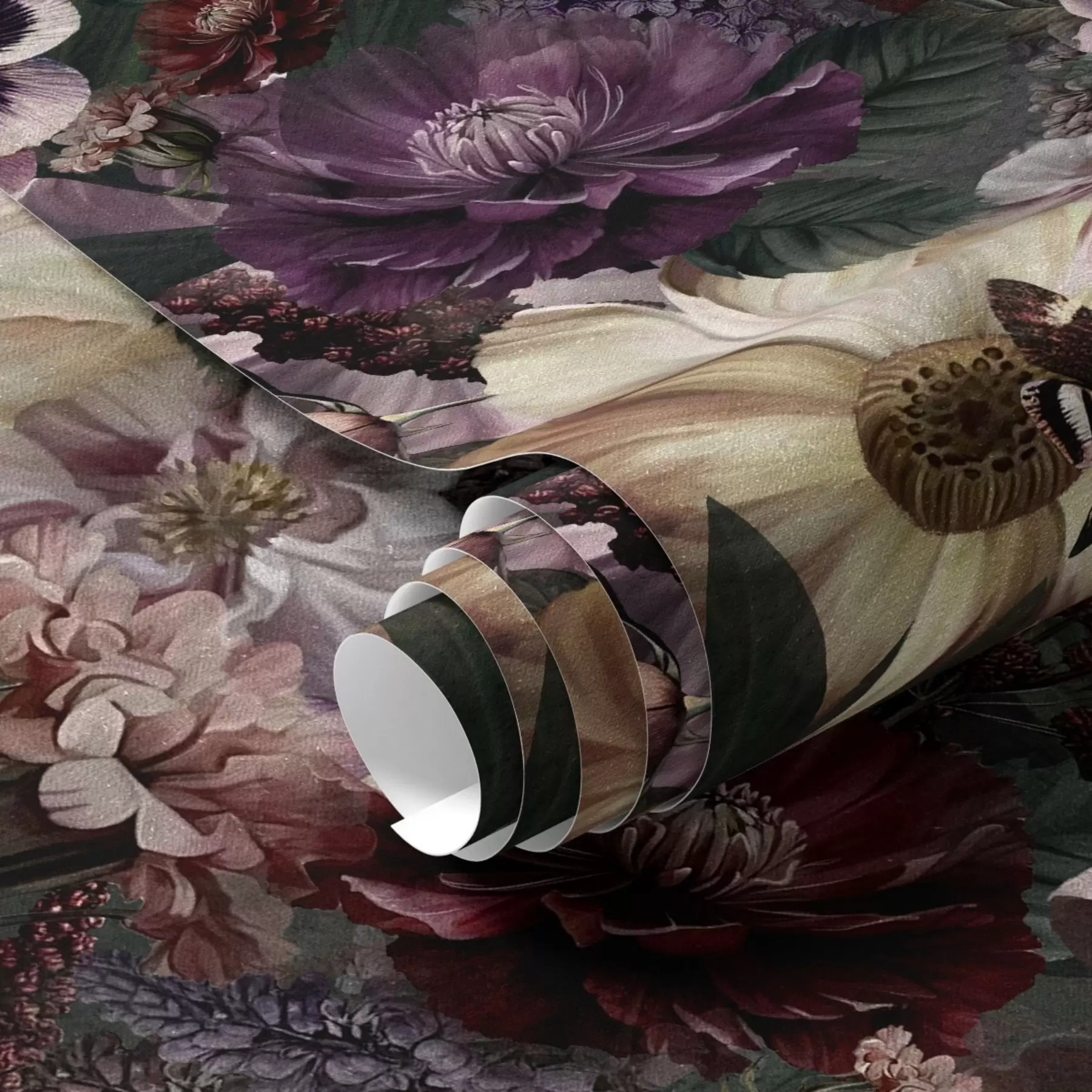 Papier peint photo Imprimé floral d'art dans des couleurs sombres a00147