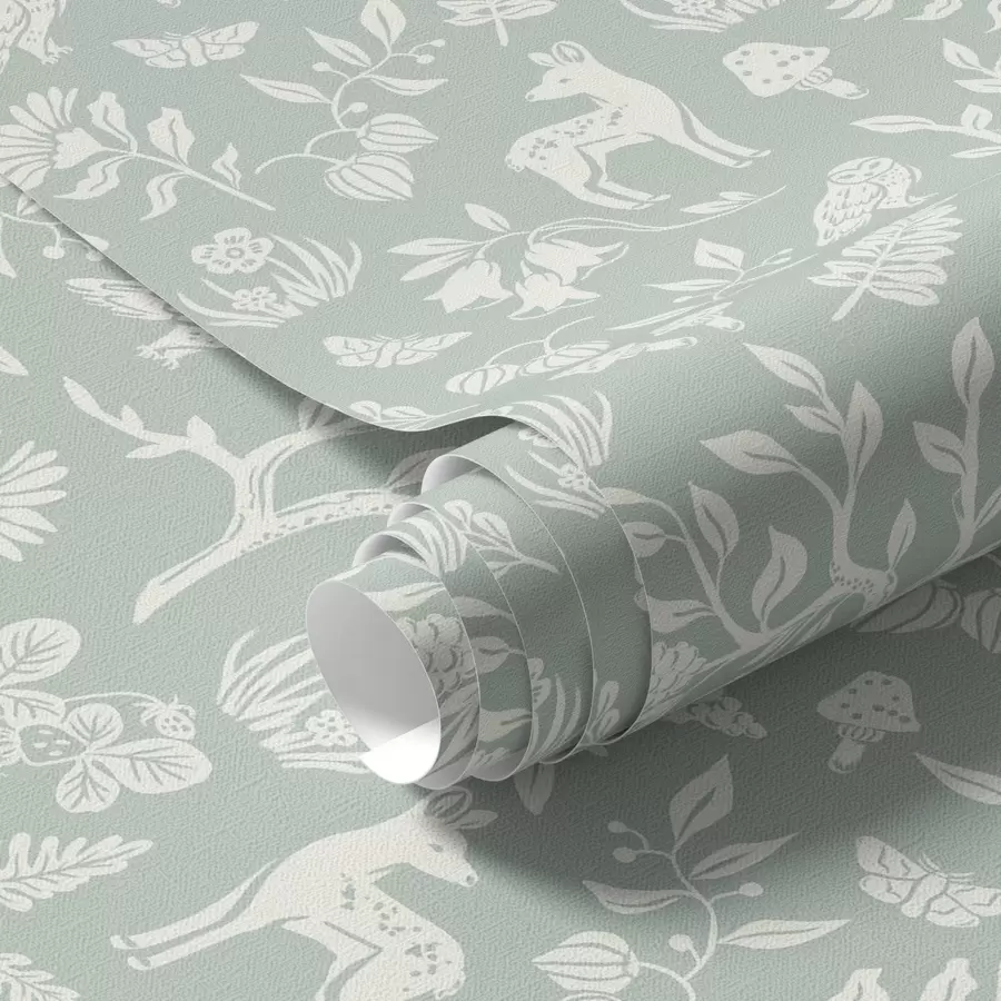 Fotobehang Scandinavische dieren en planten op een mint achtergrond a00149