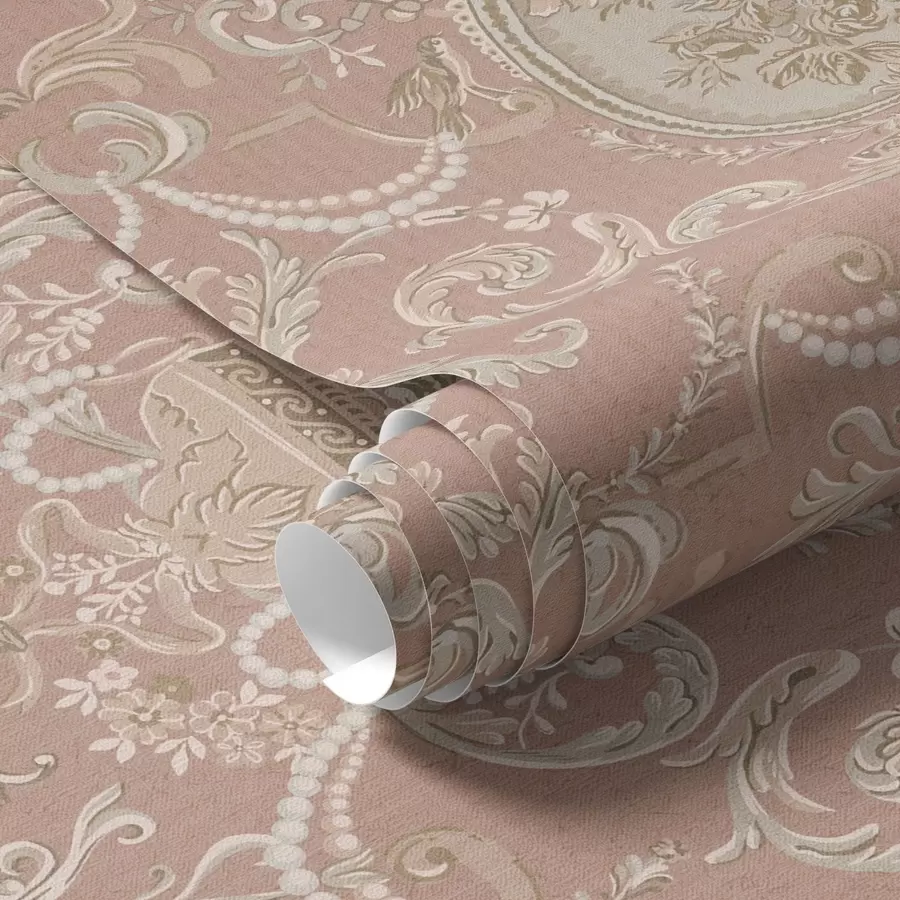 Papier peint photo Ornement baroque avec fleurs sur fond rose a00160