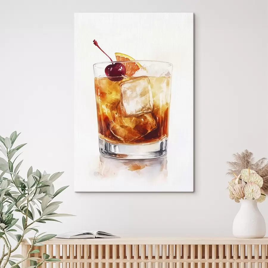  Peintures Cocktail d'orange avec glace et cerise, style aquarelle s44303