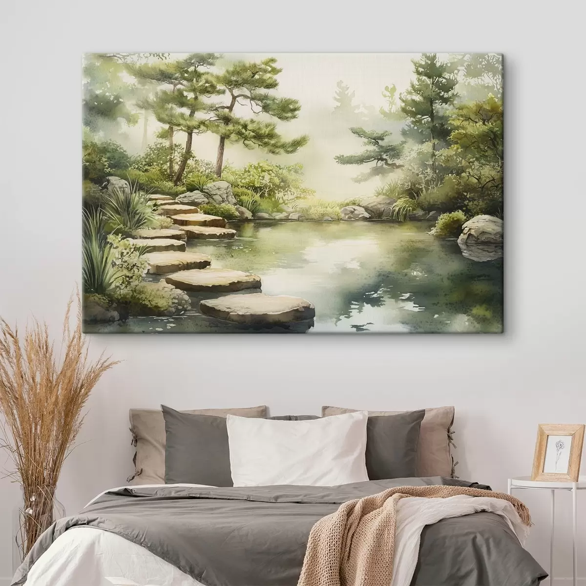  Schilderijen Oosterse tuin met meer en bomen, natuur, aquarelstijl s44313