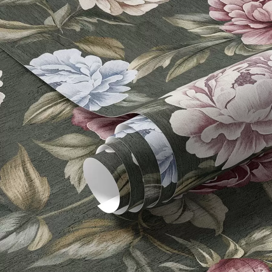 Papier peint photo Pivoines sur fond vert foncé a00106