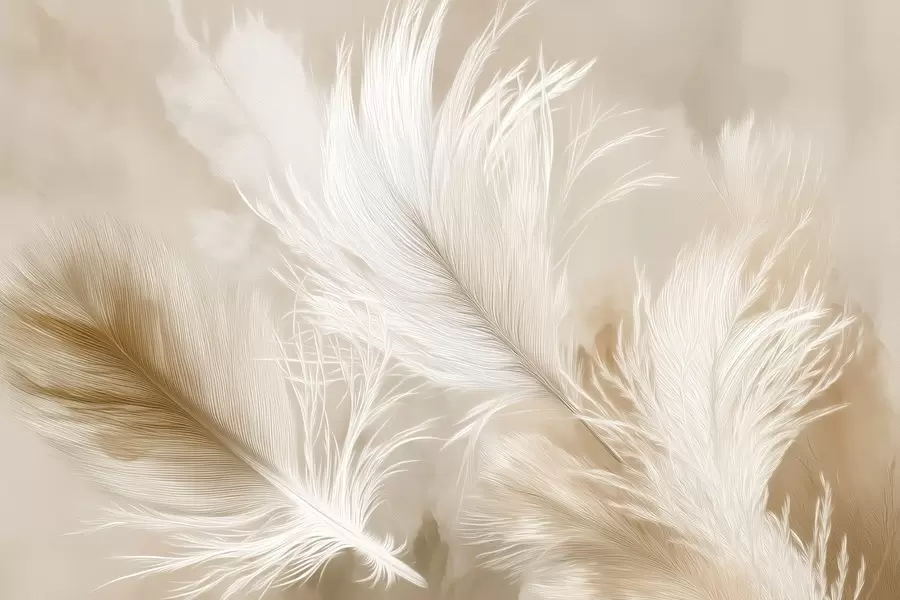 Papier peint photo Plumes aériennes volantes sur fond beige w09102