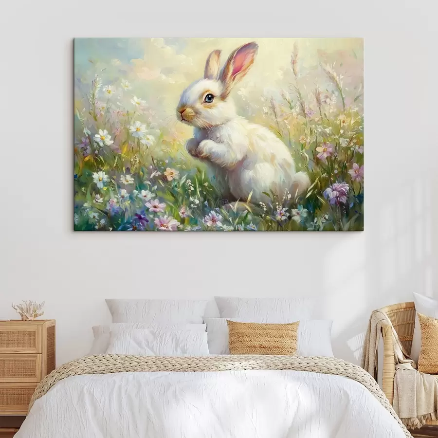  Peintures Lapin blanc parmi les fleurs s44326