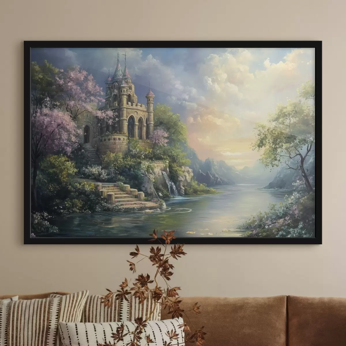 Poster Kasteel aan de oever van het meer f44329