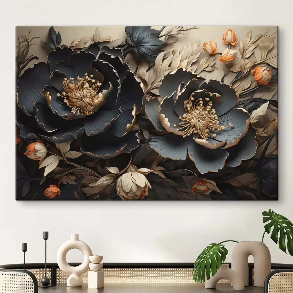  Schilderijen Grote donkere bloemen s44378