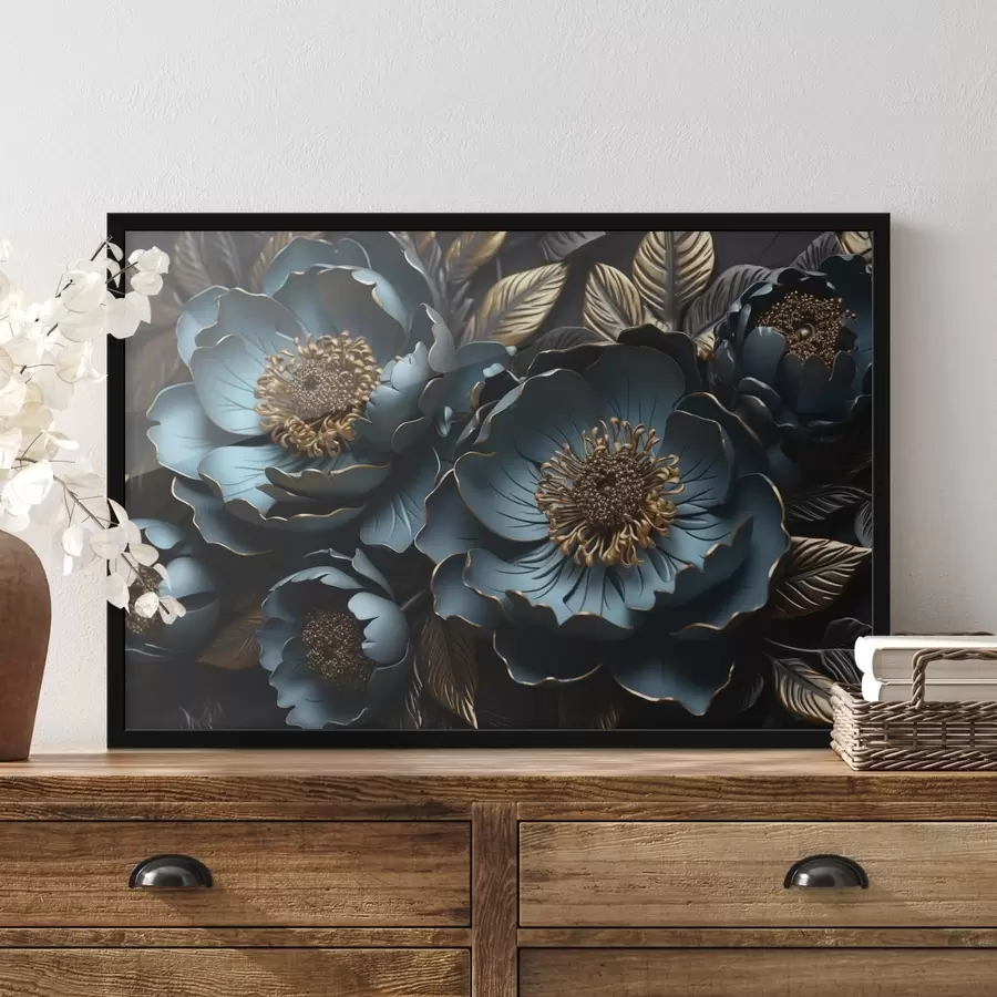 Fotobehang Grote blauwe bloemen f44370