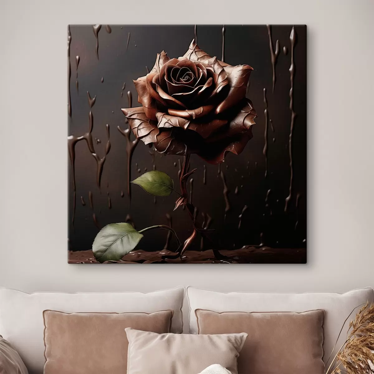  Peintures Rose brune sur fond noir avec éclaboussures de chocolat s44381