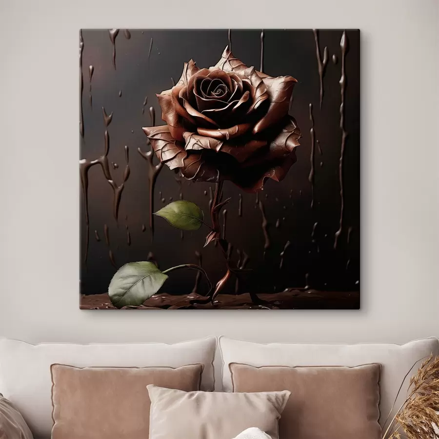  Peintures Rose brune sur fond noir avec éclaboussures de chocolat s44381