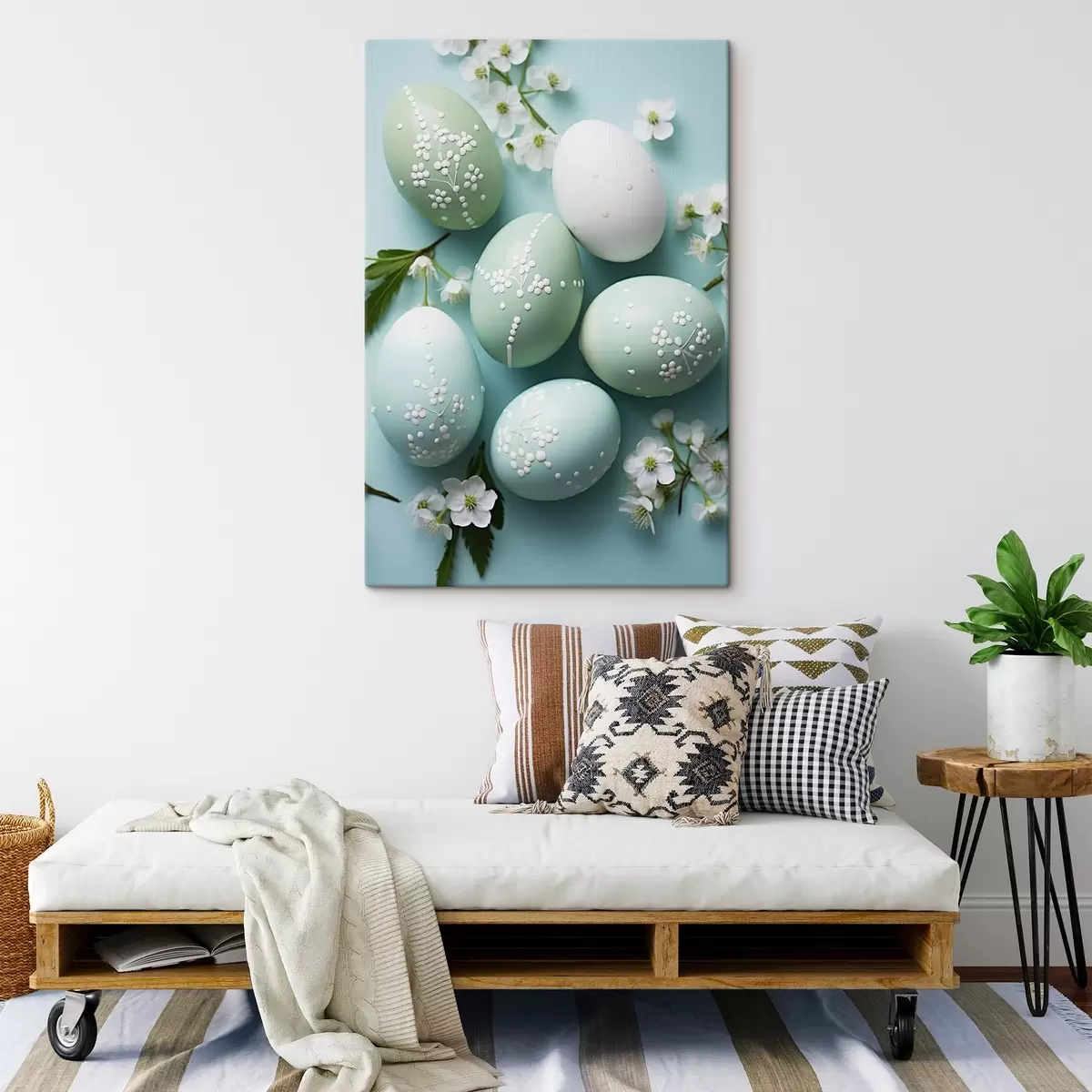  Peintures Lapin avec des fleurs sur un fond beige délicat en style aquarelle s44386