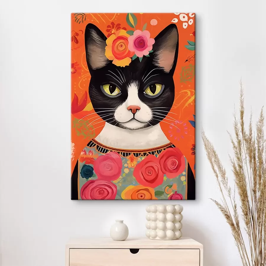  Peintures Chat dans un motif floral s44262