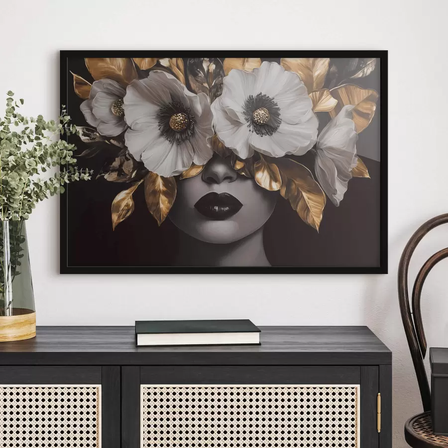 Papier peint photo Portrait semi-abstrait d'une femme avec des fleurs f44365