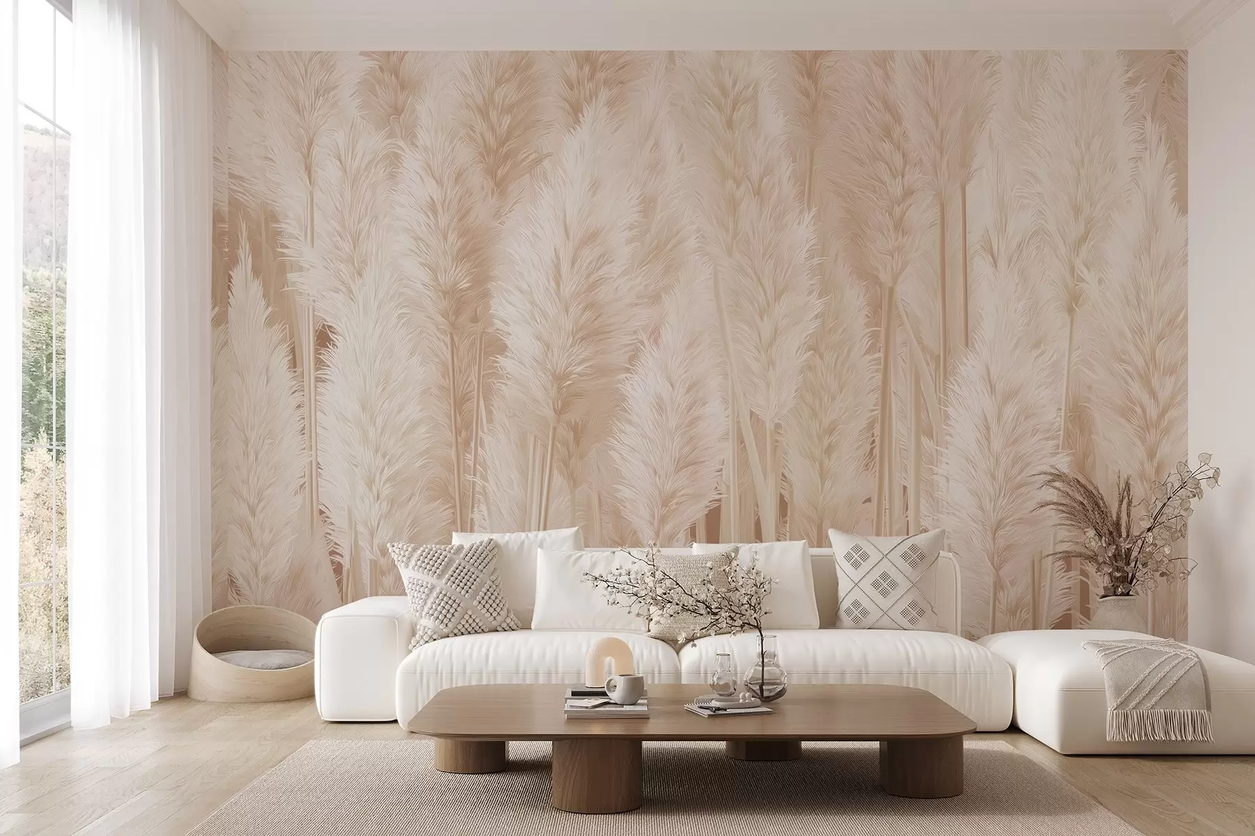 Fotobehang Pampagras in beige tinten w09126