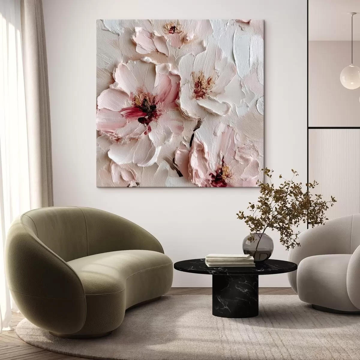  Peintures Fleurs avec imitation de style impasto en traits roses et blancs s44333