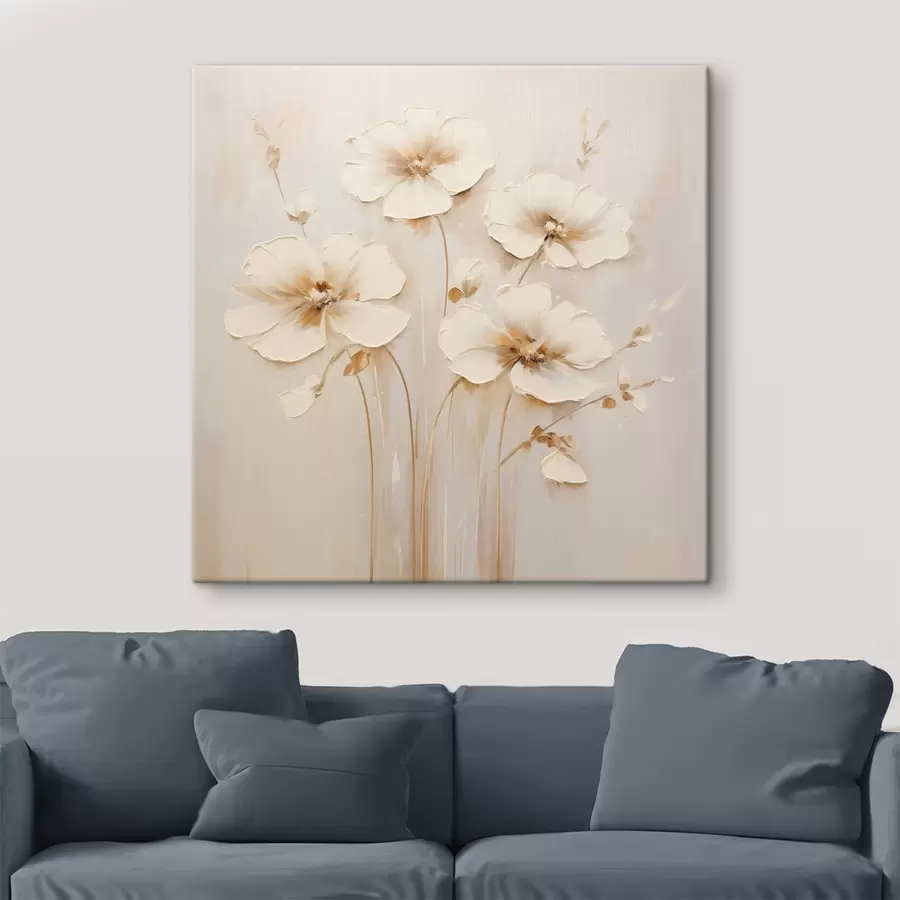 Fotobehang Beige bloemen met volumineuze bloemblaadjes in pasteltinten s44337