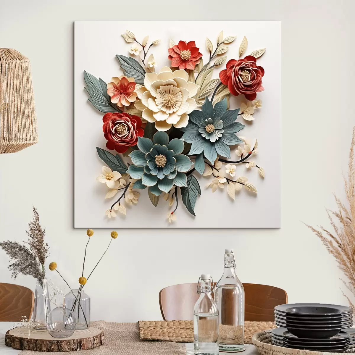  Schilderijen Heldere en volumineuze 3D bloemcompositie s44338