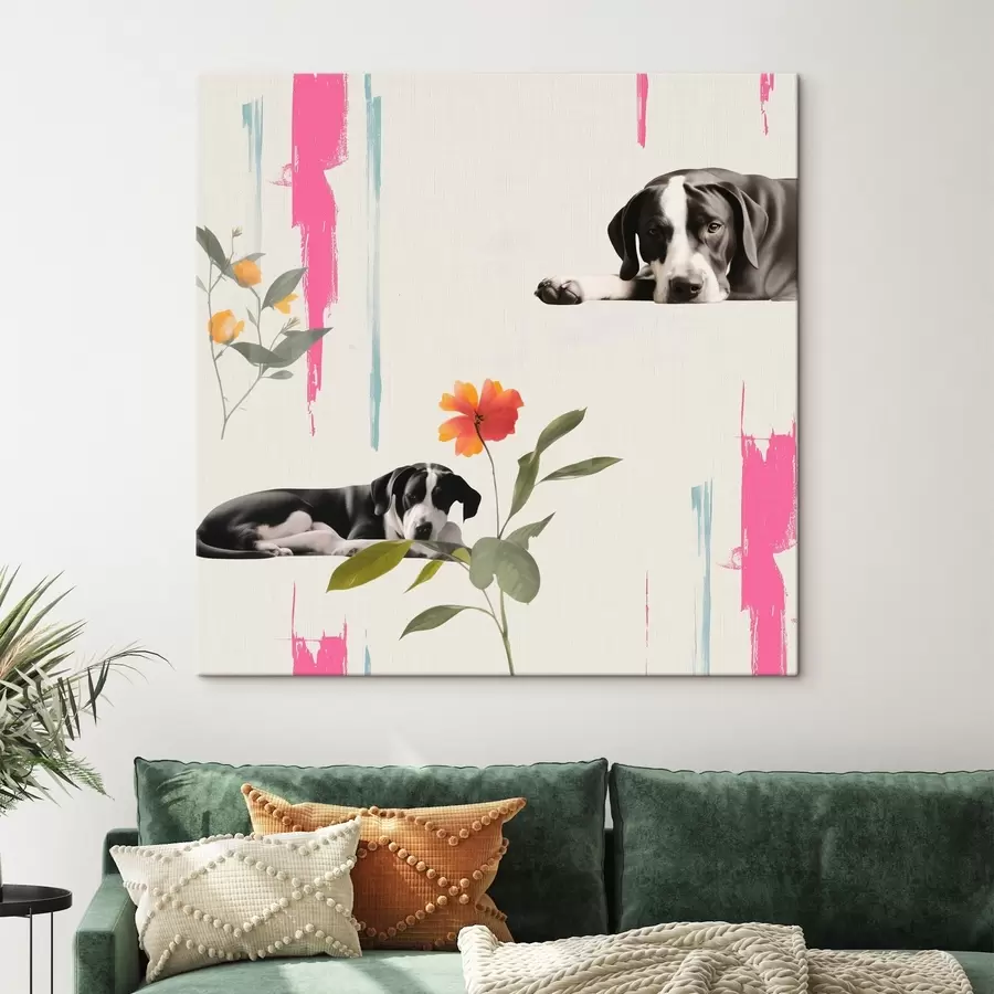  Peintures Dogue noir et blanc aux yeux tristes s44339