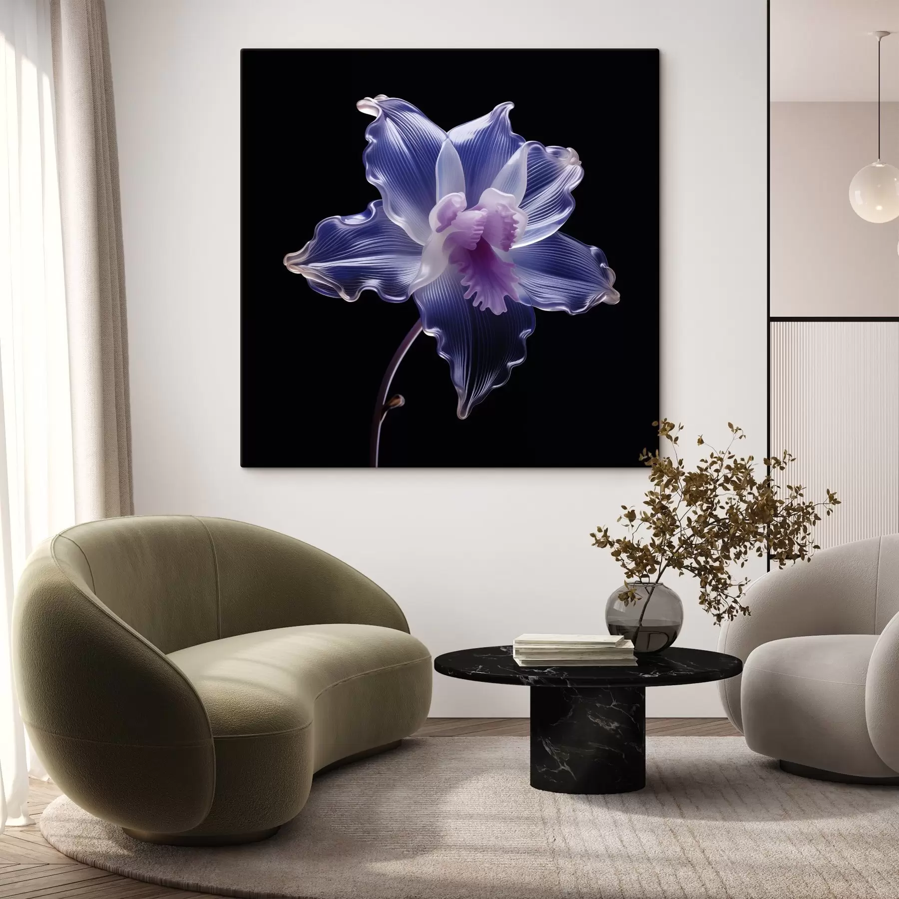  Peintures Pétales translucides avec veines sur fond noir s44347