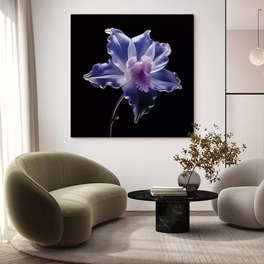  Schilderijen Doorschijnende bloemblaadjes met aders op een zwarte achtergrond s44347