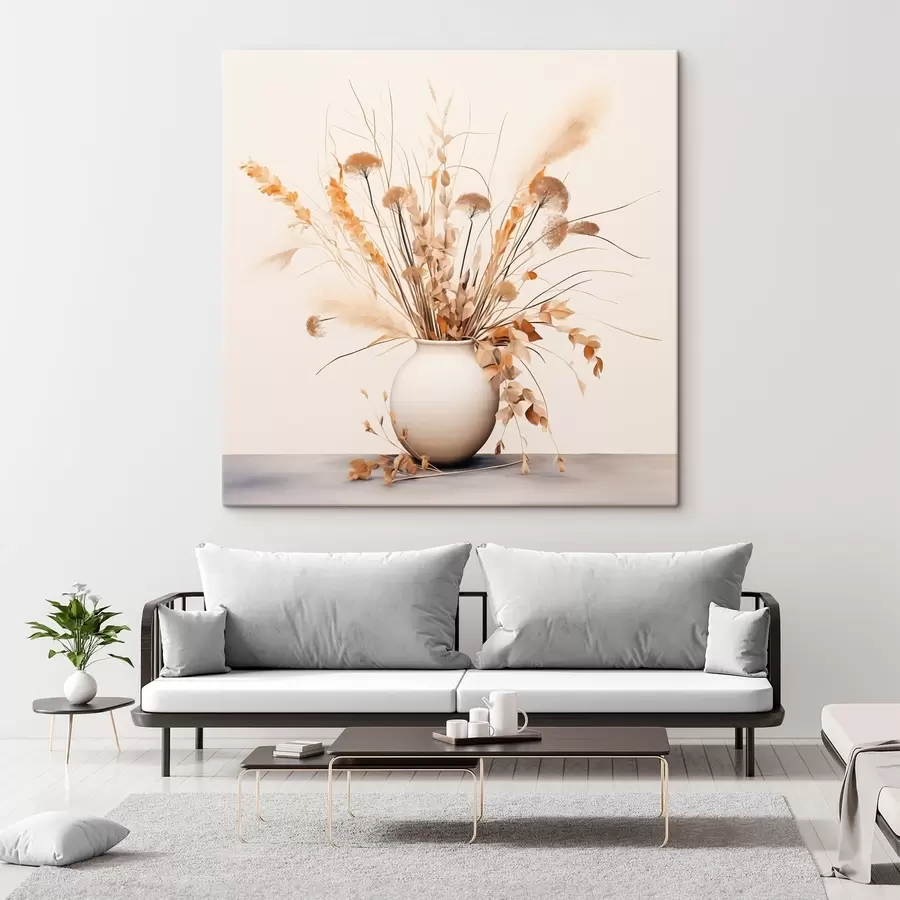  Peintures Arrangement d'herbes et de fleurs séchées dans un vase blanc s44348