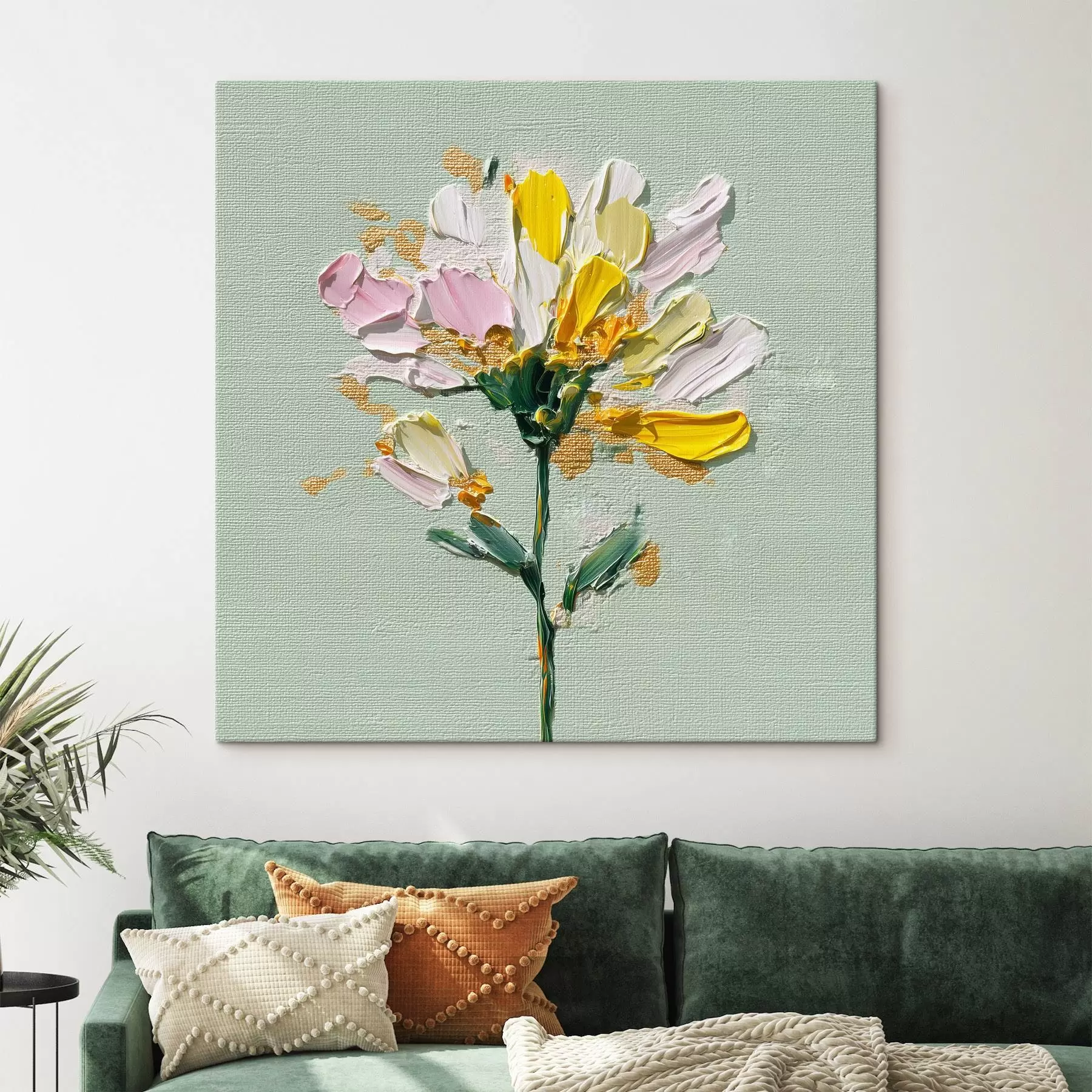  Peintures Bouquet ensoleillé sur fond menthe s44354