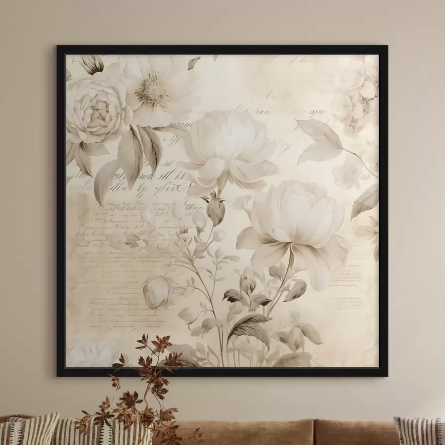Fotobehang Vintage compositie van roomwitte bloemen f44332