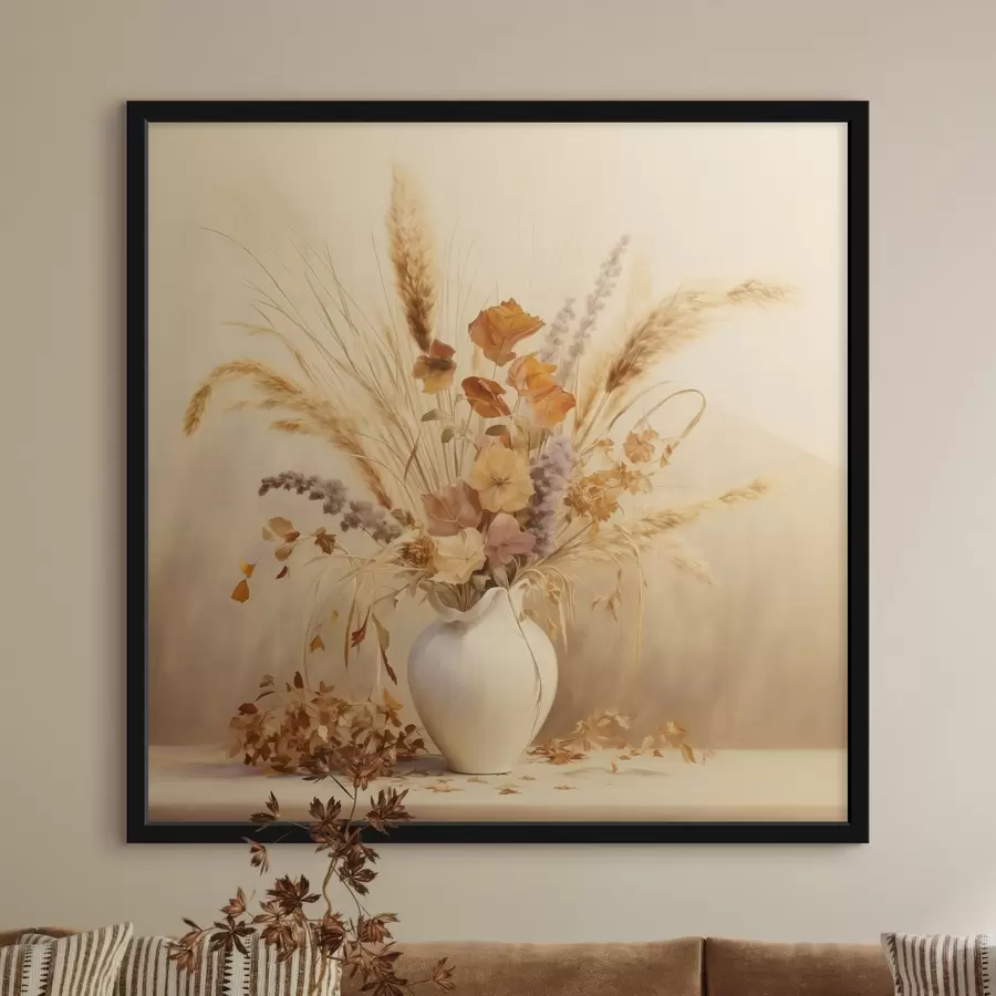 Fotobehang Pastelsymfonie van gedroogde bloemen f44336