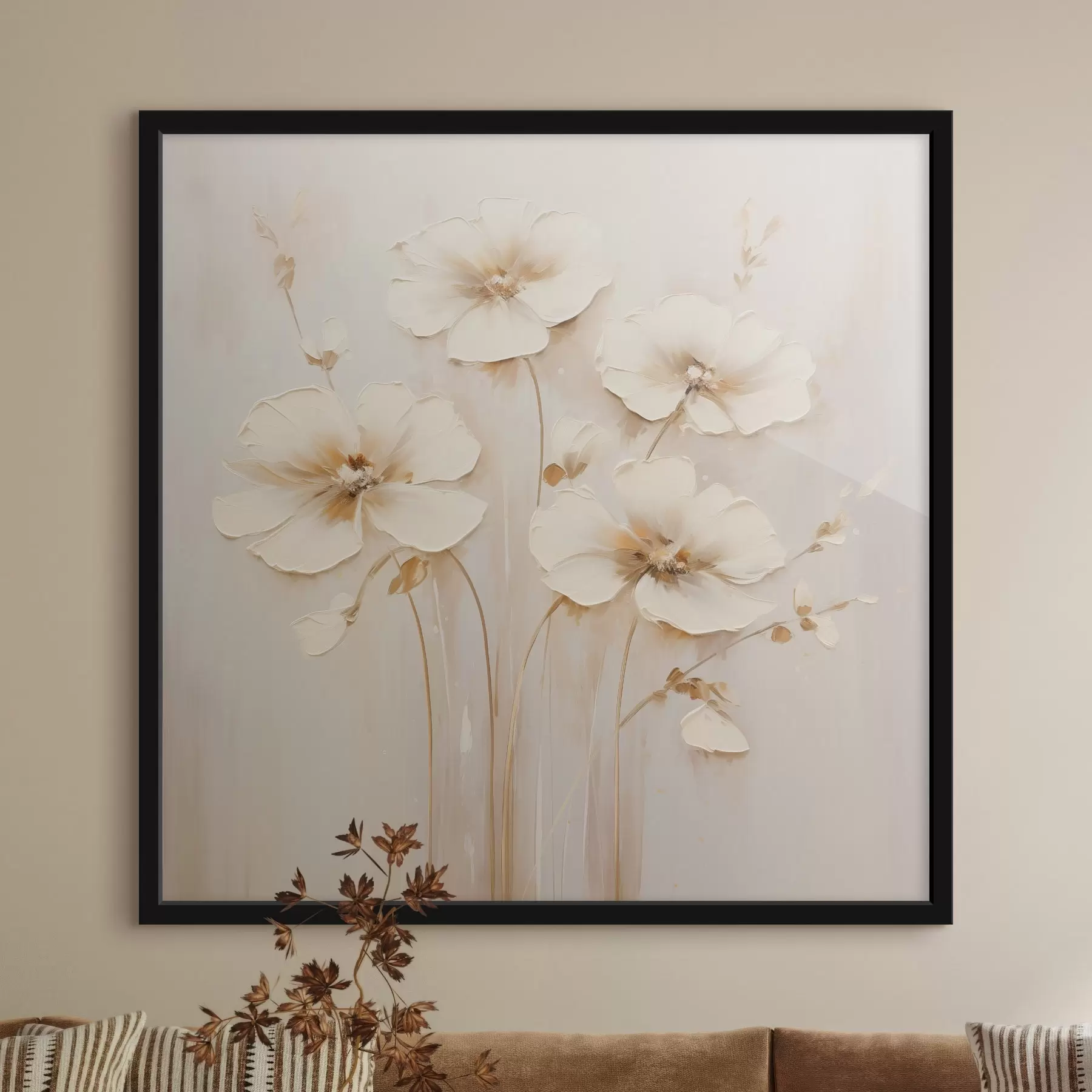 Fotobehang Beige bloemen met volumineuze bloemblaadjes in pasteltinten f44337