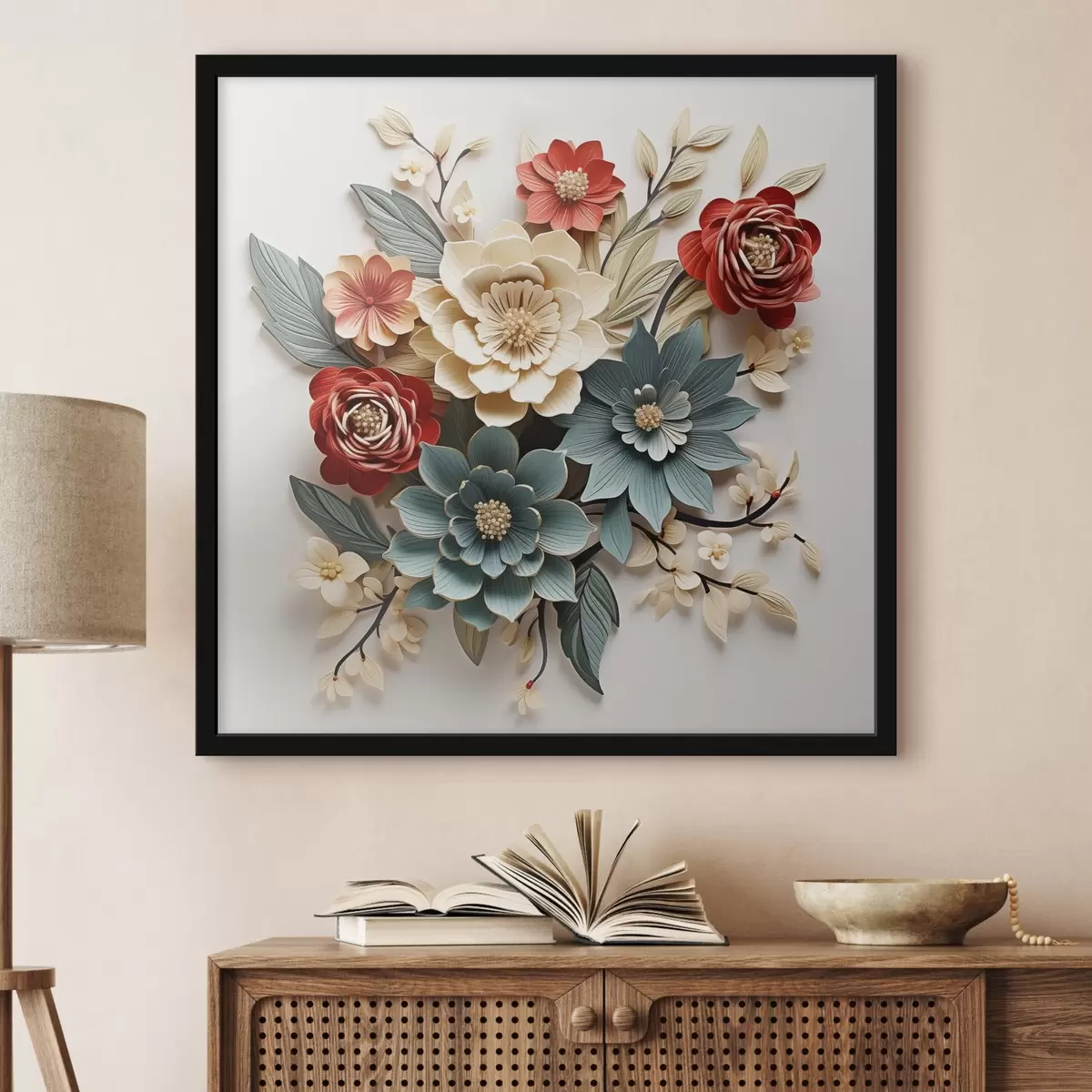 Affiche Composition de fleurs 3D lumineuses et volumineuses f44338