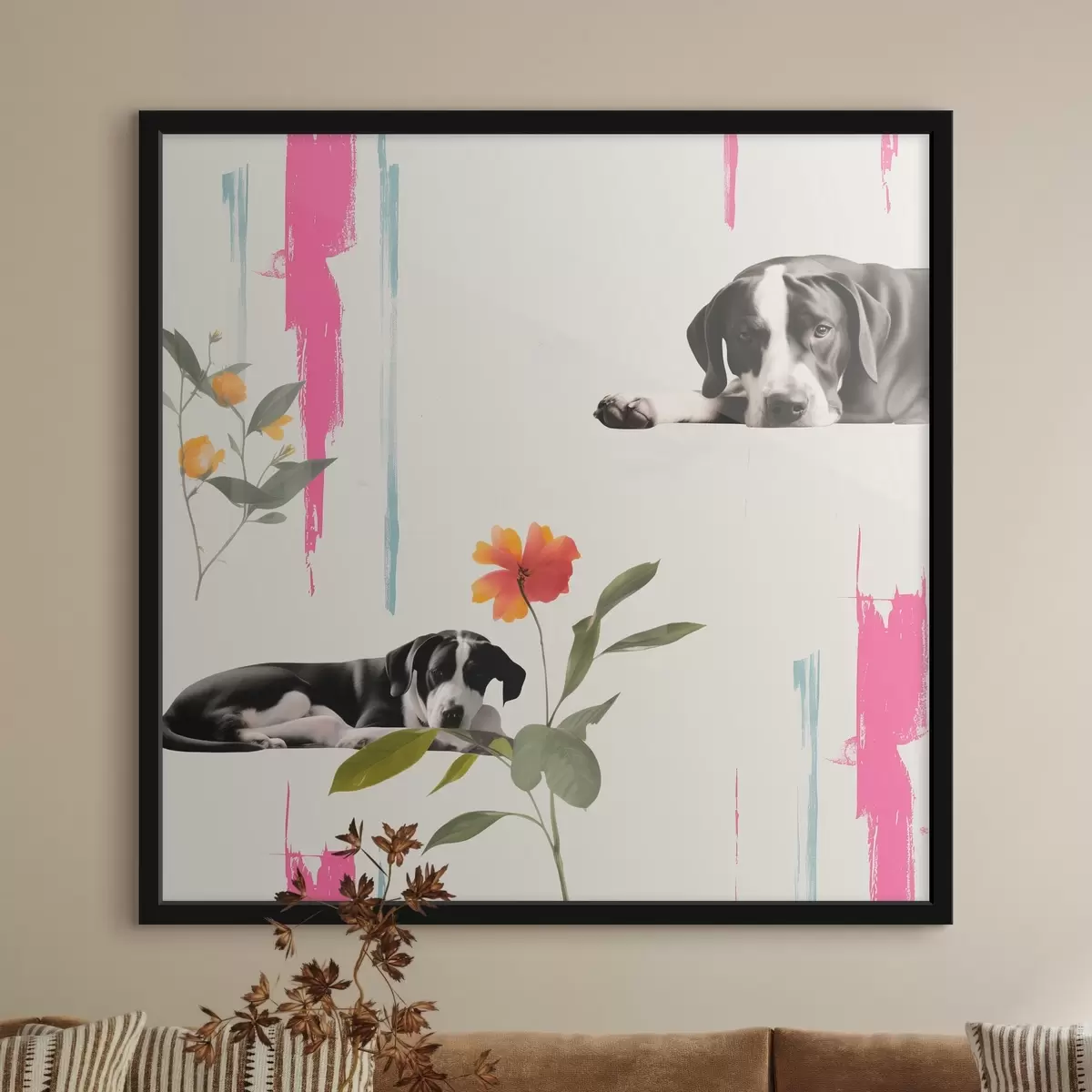 Affiche Dogue noir et blanc aux yeux tristes f44339