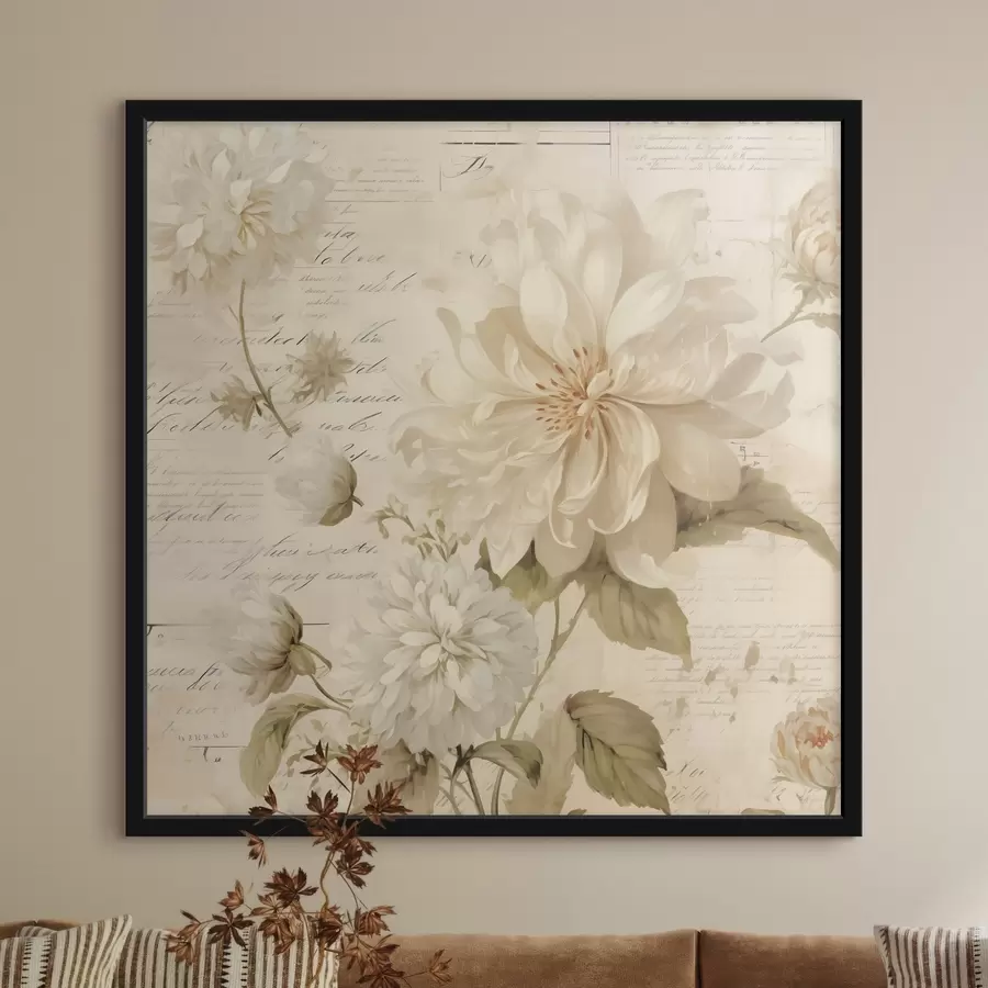 Fotobehang Witte dahlia's op de pagina's van het verleden f44342
