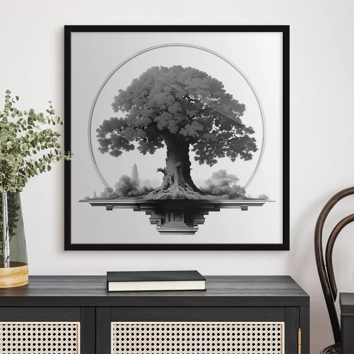 Affiche Arbre monochrome au tronc puissant et à la couronne tentaculaire f44346