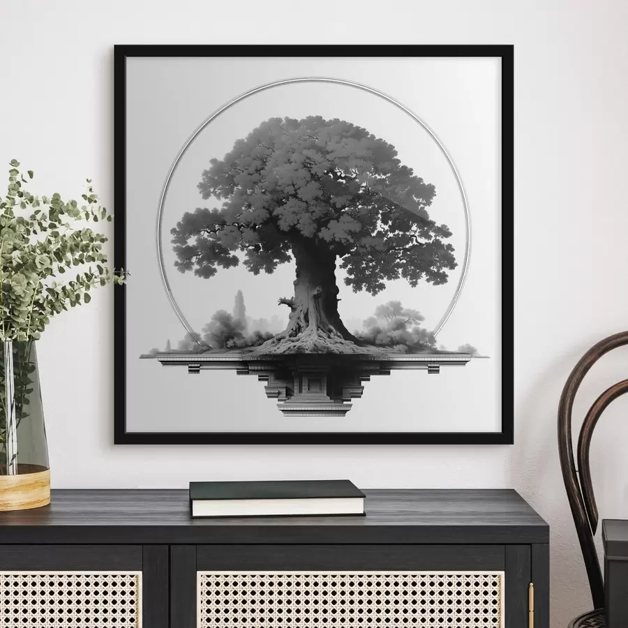 Papier peint photo Arbre monochrome au tronc puissant et à la couronne tentaculaire f44346