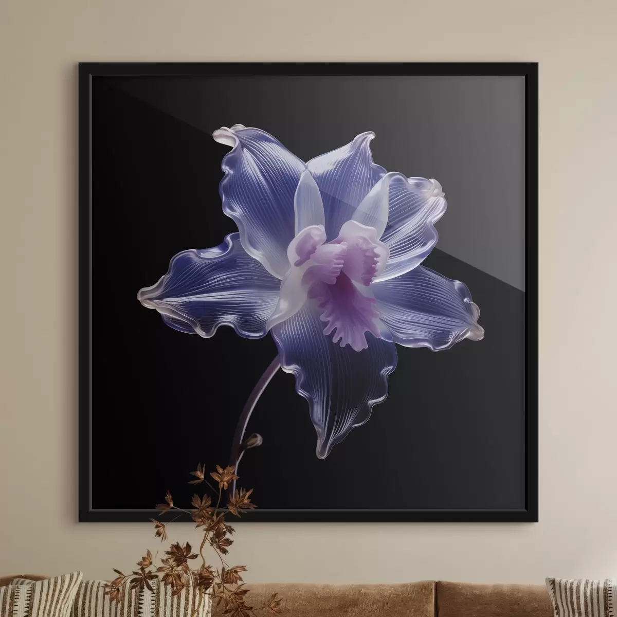 Poster Doorschijnende bloemblaadjes met aders op een zwarte achtergrond f44347