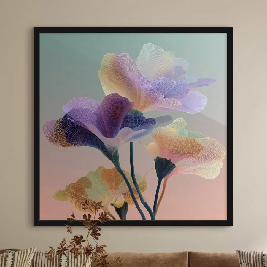 Fotobehang -Doorschijnende bloemen met fijne aderen f44350