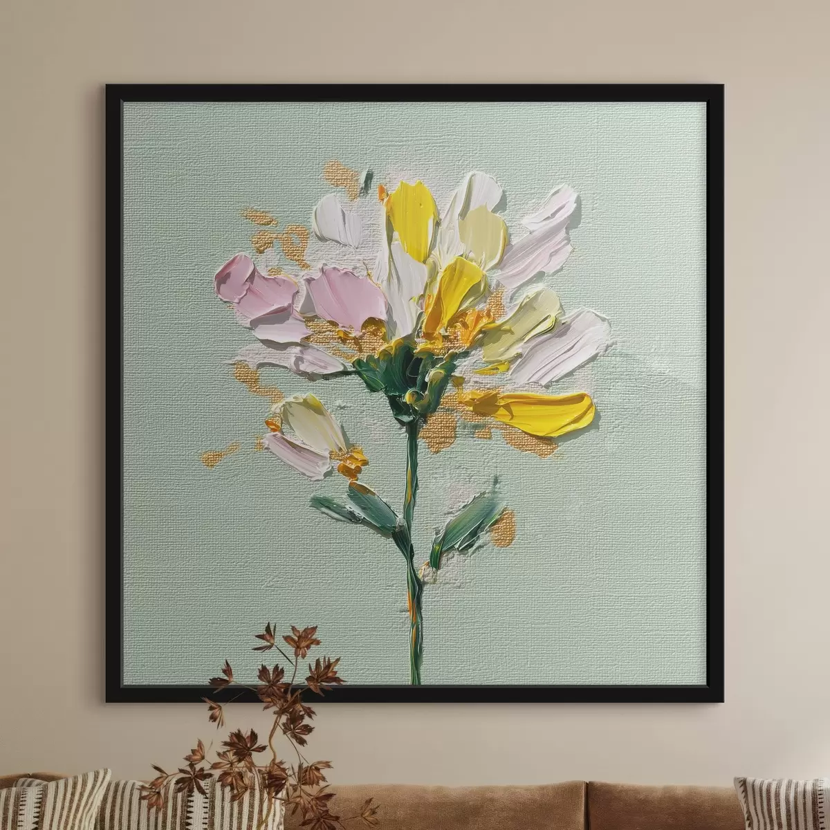 Poster Zonnig boeket op een mint achtergrond f44354