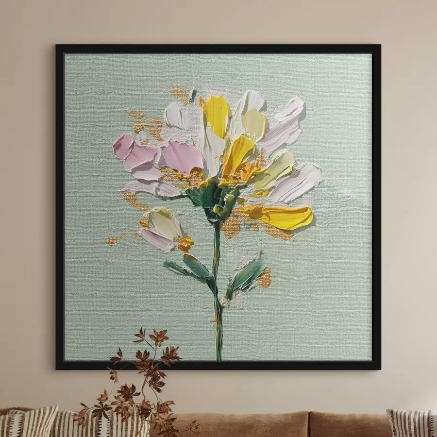 Fotobehang Zonnig boeket op een mint achtergrond f44354