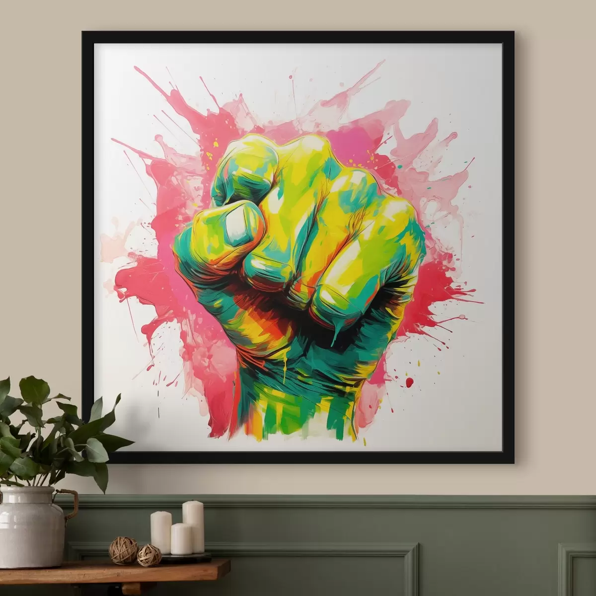 Poster Vuist doordrenkt met kleur f44355