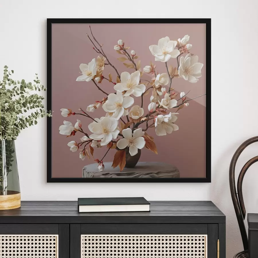 Fotobehang Pasteltederheid van magnolia op een roze achtergrond f44357