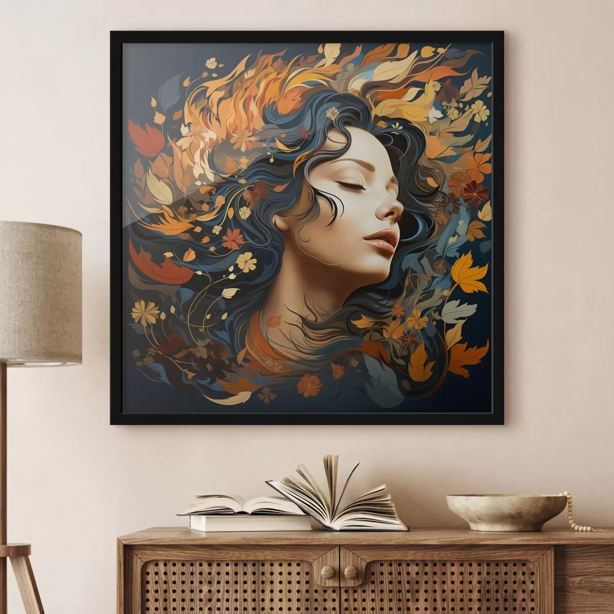 Affiche La fille et les feuilles qui tombent f44358