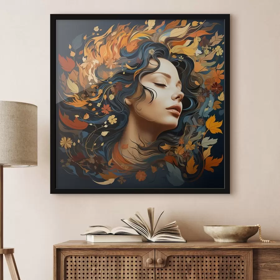 Papier peint photo La fille et les feuilles qui tombent f44358