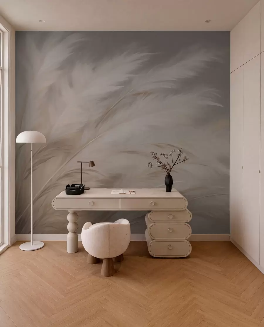 Fotobehang Zachte pluizige grassen in beige en grijs w03992